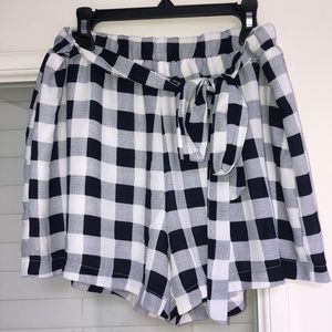 Navy and white gingham shorts with tie